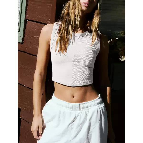 LASLULU Womens Molded Cups Seamless Workout Top Racerback Yoga Short Tank Tops Athletic Shirt Slim Fit Crop Tops Built in BraWhite