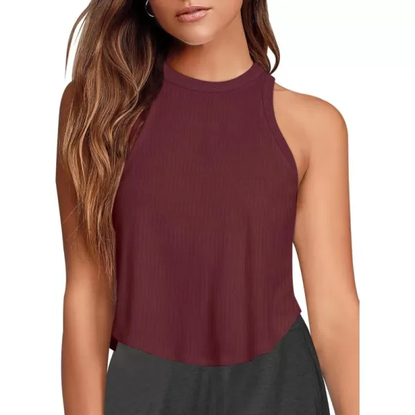 LASLULU Womens Crop Tops Sleeveless Workout Tops Halter Neck Flowy Athletic Shirts Cropped Tank Tops Muscle TankBurgundy