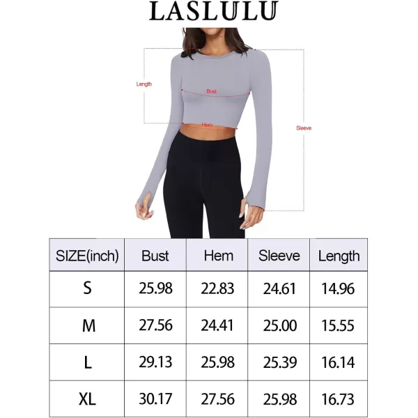 LASLULU Seamless Long Sleeve Crop Tops for Women Backless Workout Crop T Shirt Top Built in Bra Thumb HoleBlack