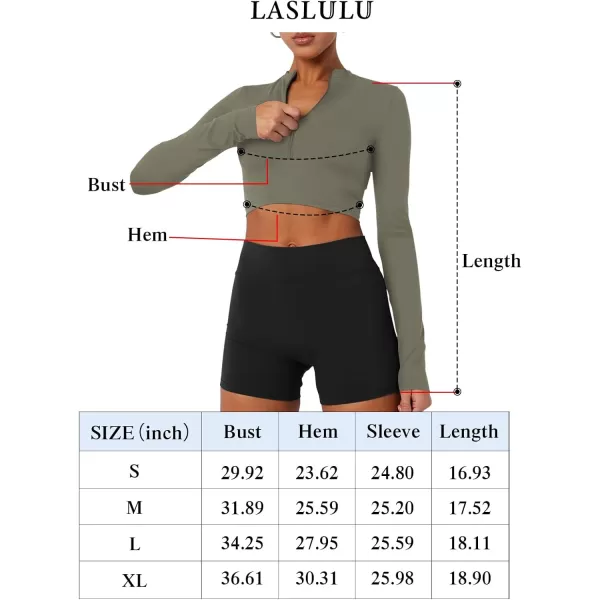 LASLULU Womens Cropped Jackets Half Zip Long Sleeve Seamless Workout Sweatshirts Lightweight Casual TopsArmy Green