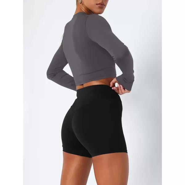 LASLULU Womens Cropped Jackets Half Zip Long Sleeve Seamless Workout Sweatshirts Lightweight Casual TopsDark Gray