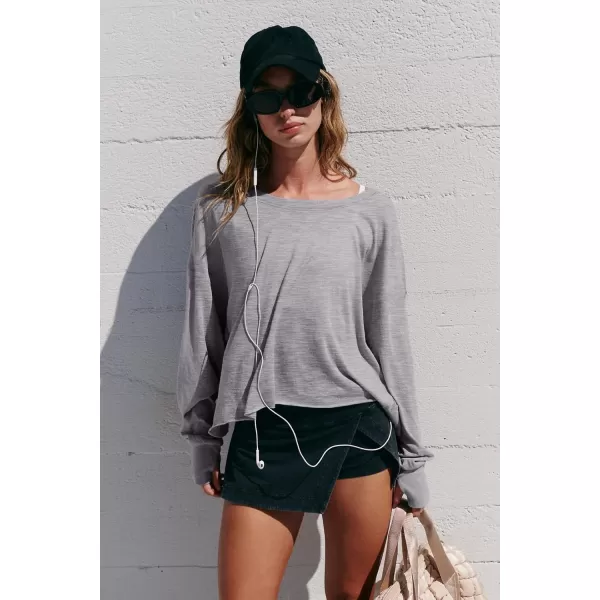 LASLULU Womens Open Back Long Sleeve Workout Tops Athletic Shirts Boat Neck Casual Running Tee Y2k Yoga Gym TopsHeather Grey