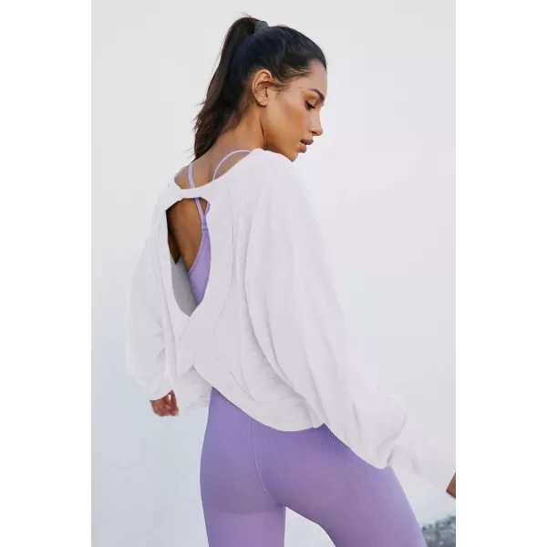 LASLULU Womens Open Back Long Sleeve Workout Tops Athletic Shirts Boat Neck Casual Running Tee Y2k Yoga Gym TopsWhite