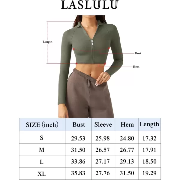 LASLULU Womens Zipper Workout Top Seamless Long Sleeve Ribbed Yoga Athletic Shirt Cropped Sweatshirts Slim Fit Crop TopsArmy Green