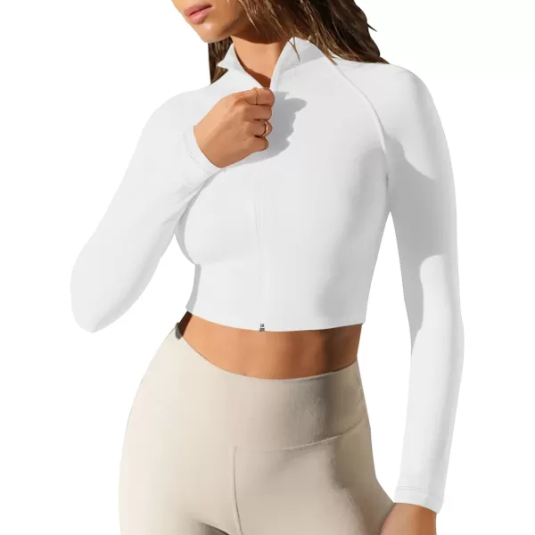 LASLULU Womens Zipper Workout Top Seamless Long Sleeve Ribbed Yoga Athletic Shirt Cropped Sweatshirts Slim Fit Crop TopsWhite