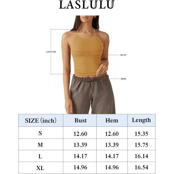 LASLULU Womens Sports Bra Seamless Long Crop Tank Racer Back Spaghetti Strap Workout Yoga Padded Bra Halter Neck Casual TopsArmy Green