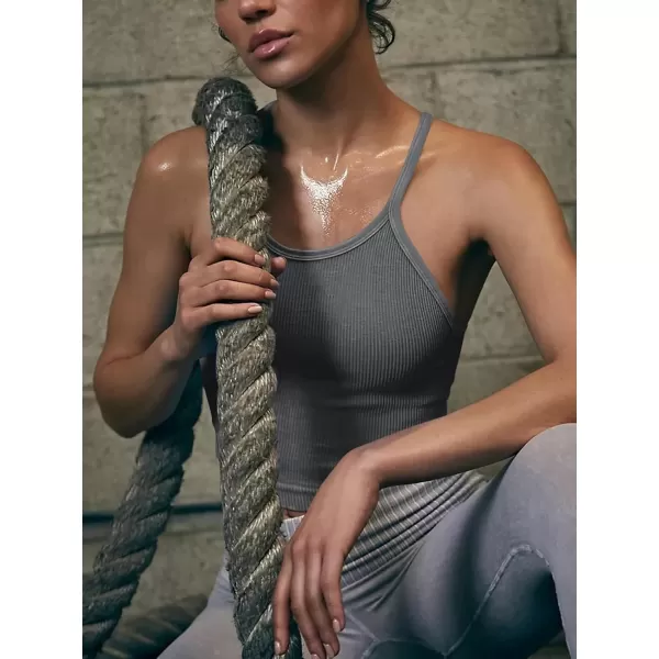 LASLULU Womens Sports Bra Seamless Long Crop Tank Racer Back Spaghetti Strap Workout Yoga Padded Bra Halter Neck Casual TopsGrey