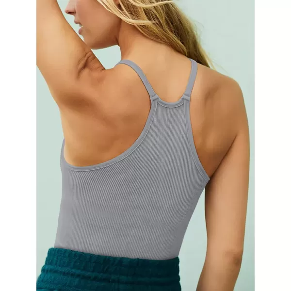 LASLULU Womens Sports Bra Seamless Long Crop Tank Racer Back Spaghetti Strap Workout Yoga Padded Bra Halter Neck Casual TopsLight Grey