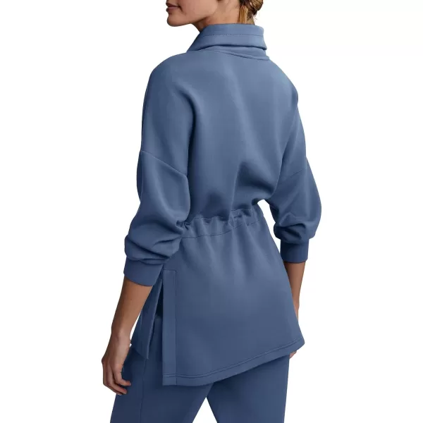 imageLASLULU Womens Oversized Sweatshirts Half Zip Hoodies Drawstring Waist Long Sleeve Tunic Pullover Tops Fall Outfits 2024Blue