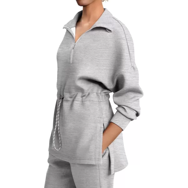 imageLASLULU Womens Oversized Sweatshirts Half Zip Hoodies Drawstring Waist Long Sleeve Tunic Pullover Tops Fall Outfits 2024Light Grey