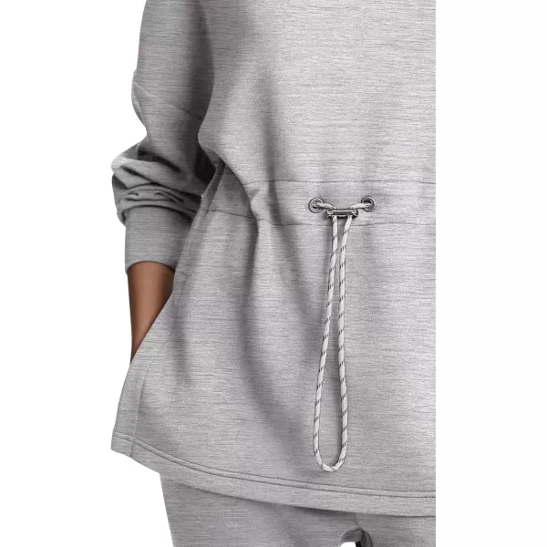 imageLASLULU Womens Oversized Sweatshirts Half Zip Hoodies Drawstring Waist Long Sleeve Tunic Pullover Tops Fall Outfits 2024Light Grey