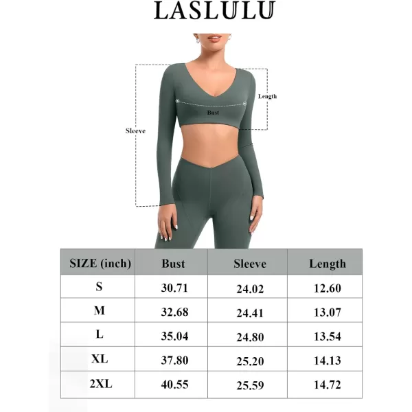 imageLASLULU Sexy V Neck Long Sleeve Crop Tops for Women Workout Tops Athletic Gym Shirts Running Cropped Tops with Built in BraLight Coffee