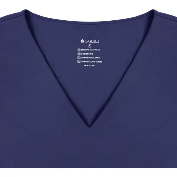 imageLASLULU Sexy V Neck Long Sleeve Crop Tops for Women Workout Tops Athletic Gym Shirts Running Cropped Tops with Built in BraNavy Blue