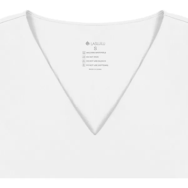 imageLASLULU Sexy V Neck Long Sleeve Crop Tops for Women Workout Tops Athletic Gym Shirts Running Cropped Tops with Built in BraWhite