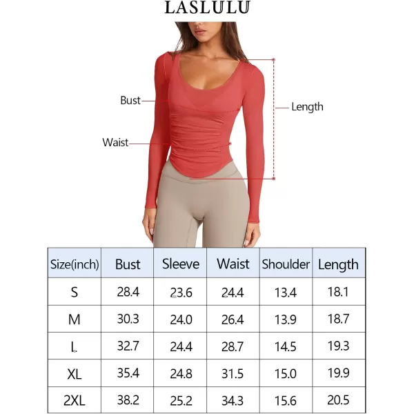 imageLASLULU Womens Active Long Sleeve Crop Workout Tops Scoop Neck Athletic Yoga Gym Running Shirts Pilates Tops CutoutOrange Red