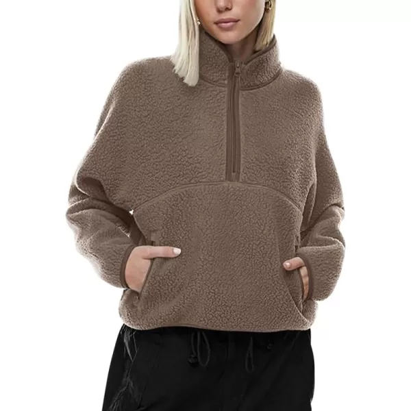 imageLASLULU Womens Half Zip Pullover Cropped Sweatshirts Sherpa Fleece Jacket Fuzzy Sweaters Cute Winter Jackets with PocketsGravel