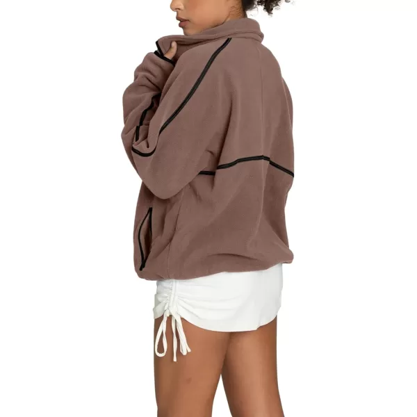 imageLASLULU Womens Half Zip Pullover Sweatshirt Sherpa Fleece Jacket Oversized Sweatshirt Warm Fuzzy Sweaters PocketsBrown