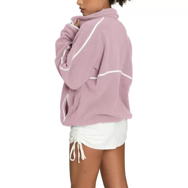 imageLASLULU Womens Half Zip Pullover Sweatshirt Sherpa Fleece Jacket Oversized Sweatshirt Warm Fuzzy Sweaters PocketsGrey Purple