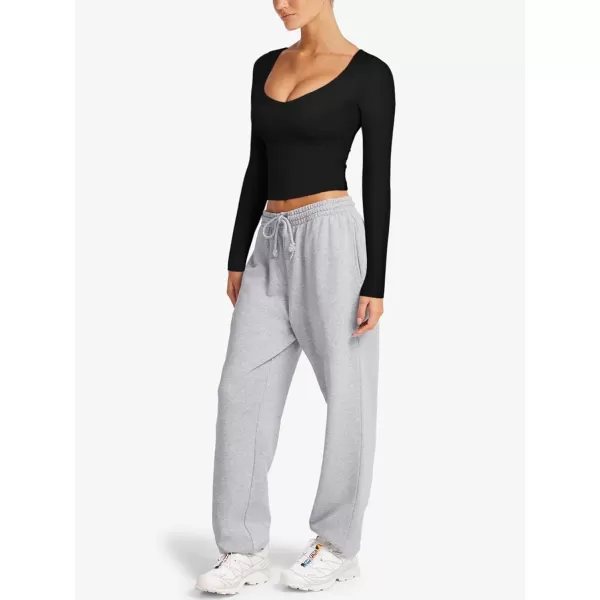 imageLASLULU Womens Long Sleeve V Neck Workout Tops Padded Slim Fitted Shirts Casual Tops Fall Basic Shirts with Built in BraBlack