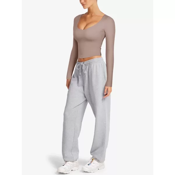 imageLASLULU Womens Long Sleeve V Neck Workout Tops Padded Slim Fitted Shirts Casual Tops Fall Basic Shirts with Built in BraSienna