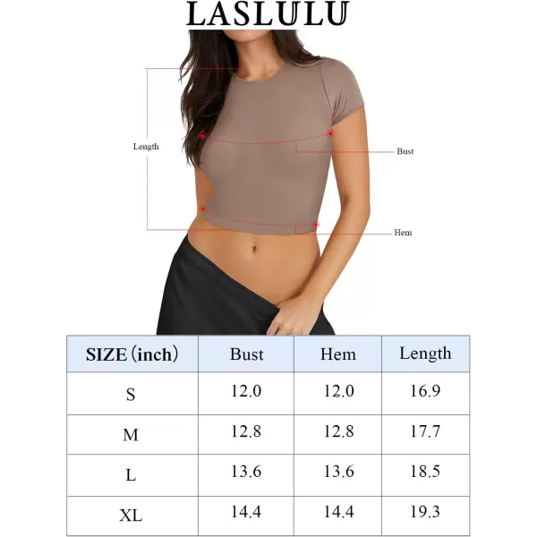 imageLASLULU Womens Seamless Short Sleeve Tops Crew Neck T Shirt Slim Fit Sexy Basic Tee Workout Athletic Crop Tops