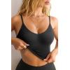 imageLASLULU Womens Adjustable Spaghetti Strap Sports Bra V Neck Wireless Padded Yoga Bra Camisole Workout Crop TopsBlack