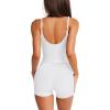 imageLASLULU Womens Adjustable Spaghetti Strap Sports Bra V Neck Wireless Padded Yoga Bra Camisole Workout Crop TopsWhite