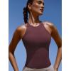 imageLASLULU Womens High Neck Longline Sports Bra Padded Strappy Workout Yoga Running Bras Crop Tank TopBurgundy