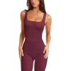 imageLASLULU Womens Sports Bra Ribbed Seamless Wirefree Padded Long Tank Tops Medium Support Workout Tops Casual Basic TopsBurgundy