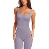 imageLASLULU Womens Sports Bra Ribbed Seamless Wirefree Padded Long Tank Tops Medium Support Workout Tops Casual Basic TopsHazy Lilac