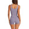 imageLASLULU Womens Sports Bra Ribbed Seamless Wirefree Padded Long Tank Tops Medium Support Workout Tops Casual Basic TopsHazy Lilac