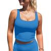 imageLASLULU Womens Longline Sports Bras Workout Yoga Gym Athletic Bra Tops Clothes Shirts Compression Padded Crop Tank TopsBlue