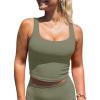 imageLASLULU Womens Longline Sports Bras Workout Yoga Gym Athletic Bra Tops Clothes Shirts Compression Padded Crop Tank TopsOlive Green