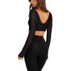 imageLASLULU Mesh Long Sleeve Crop Tops for Women Double Lined Workout Athletic Gym Shirts Cropped Tops with Built in BraBlack