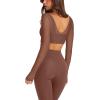 imageLASLULU Mesh Long Sleeve Crop Tops for Women Double Lined Workout Athletic Gym Shirts Cropped Tops with Built in BraDark Coffee