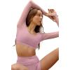 imageLASLULU Mesh Long Sleeve Crop Tops for Women Double Lined Workout Athletic Gym Shirts Cropped Tops with Built in BraLight Pink