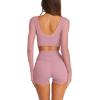 imageLASLULU Mesh Long Sleeve Crop Tops for Women Double Lined Workout Athletic Gym Shirts Cropped Tops with Built in BraLight Pink