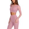 imageLASLULU Mesh Long Sleeve Crop Tops for Women Double Lined Workout Athletic Gym Shirts Cropped Tops with Built in BraLight Pink