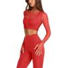 imageLASLULU Mesh Long Sleeve Crop Tops for Women Double Lined Workout Athletic Gym Shirts Cropped Tops with Built in BraRed