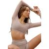imageLASLULU Mesh Long Sleeve Crop Tops for Women Double Lined Workout Athletic Gym Shirts Cropped Tops with Built in BraSienna