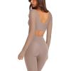 imageLASLULU Mesh Long Sleeve Crop Tops for Women Double Lined Workout Athletic Gym Shirts Cropped Tops with Built in BraSienna