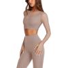 imageLASLULU Mesh Long Sleeve Crop Tops for Women Double Lined Workout Athletic Gym Shirts Cropped Tops with Built in BraSienna