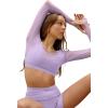 imageLASLULU Mesh Long Sleeve Crop Tops for Women Double Lined Workout Athletic Gym Shirts Cropped Tops with Built in BraViolet