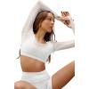 imageLASLULU Mesh Long Sleeve Crop Tops for Women Double Lined Workout Athletic Gym Shirts Cropped Tops with Built in BraWhite