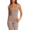 imageLASLULU Womens Sleeveless Halter Neck Workout Tops Adjustable Tie Camisole Backless Casual Basic Cami Gym Yoga Tank TopsAlmond