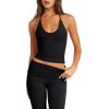 imageLASLULU Womens Sleeveless Halter Neck Workout Tops Adjustable Tie Camisole Backless Casual Basic Cami Gym Yoga Tank TopsBlack