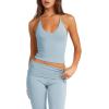 imageLASLULU Womens Sleeveless Halter Neck Workout Tops Adjustable Tie Camisole Backless Casual Basic Cami Gym Yoga Tank TopsBlue