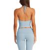 imageLASLULU Womens Sleeveless Halter Neck Workout Tops Adjustable Tie Camisole Backless Casual Basic Cami Gym Yoga Tank TopsBlue