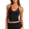 imageLASLULU Womens Sleeveless Halter Neck Workout Tops Adjustable Tie Camisole Backless Casual Basic Cami Gym Yoga Tank TopsBlack
