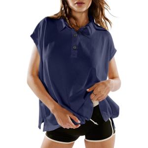 imageLASLULU Womens Polo Shirts Short Sleeve Oversized T Shirts Summer Casual Work Workout Gym Hiking TopsDark Denim